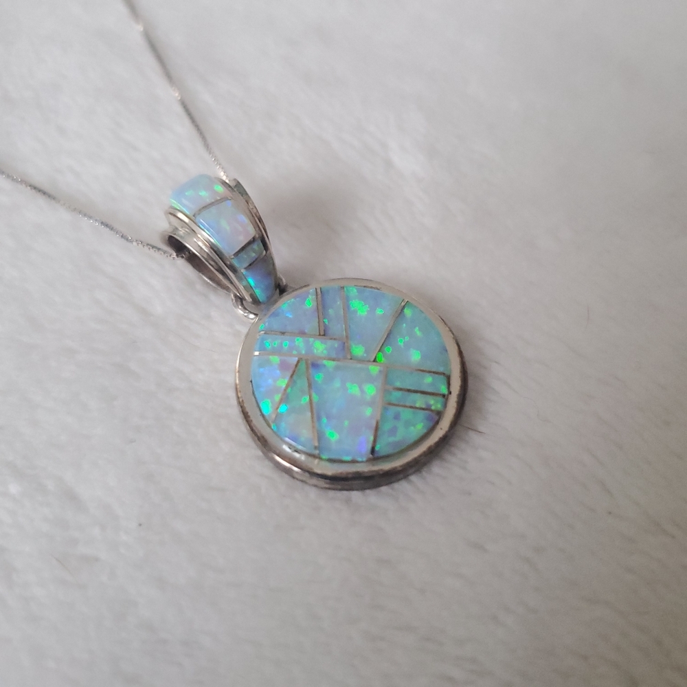 Calvin Begay Native American Navajo Blue Opal Sterling Silver Inlaid Necklace